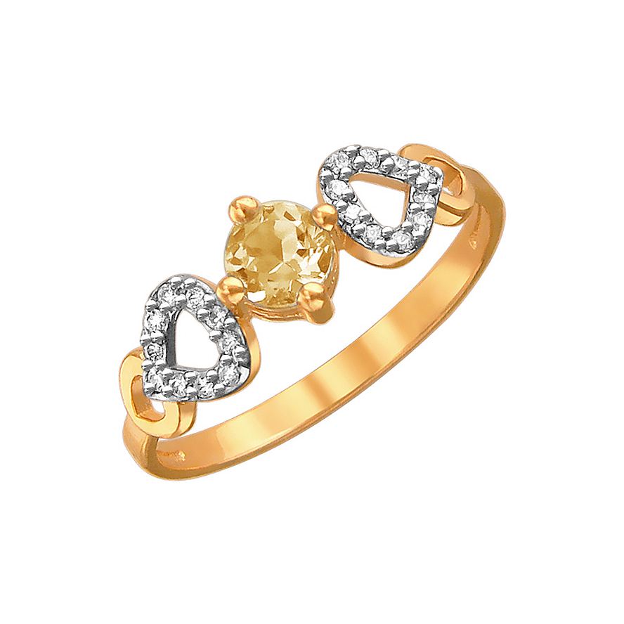 кольцо золотое с фианитами и цитрином 01К3110965-5