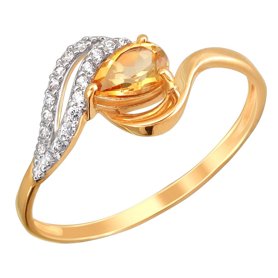 кольцо золотое с фианитами и цитрином 01К3110974-5