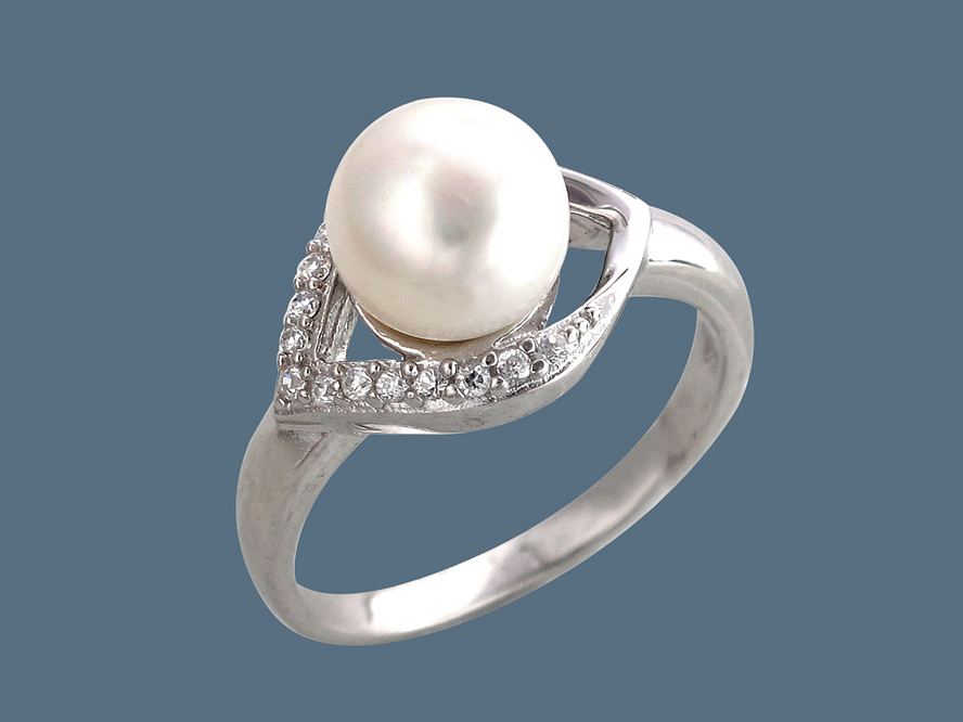 кольцо серебряное с жемчугом и фианитом Р6К3510050